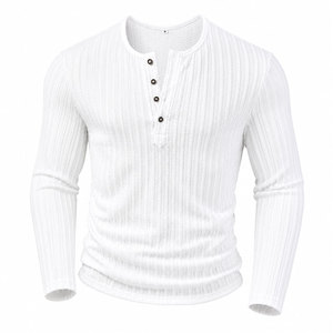 <b>Men's</b> <b>Long</b> <b>Sleeve</b> <b>Henley</b> T-Shirt 100% Cotton Anti-Wrinkle V-Neck Streetwear Eco-Friendly Solid Color Casual Wear Quick-Dry - Product Image 1