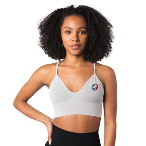 Soutien-gorge de sport côtelé blanc pour femme, respirant et extensible, idéal pour l'entraînement, le yoga, la remise en forme et la gym - Product Image 1