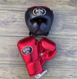 Personalized No Boxing No Life Mexican <b>Style</b> Lace-Up Real Leather Boxing Gloves & Cheek Bar <b>Head</b> Guard - Product Image 1