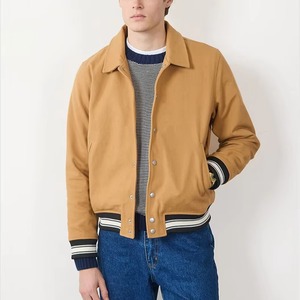 Blouson Bomber Homme Marron Col Montant Coupe Droite Fermeture Éclair 100% Laine Logo Tricoté sur le Devant Style Décontracté Automne - Product Image 5