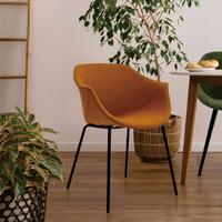 Chaise de salle à manger ergonomique moderne rembourrée, pieds en métal noir, coussin en tissu doux, fauteuil durable et stable pour la maison/le restaurant
