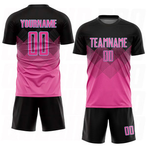 Uniforme de Fútbol Sublimado Personalizado en Forma Cuadrada con Degradado Rosa, Negro y Azul Claro para Entrenamiento y Partidos, Transpirable - Product Image 2