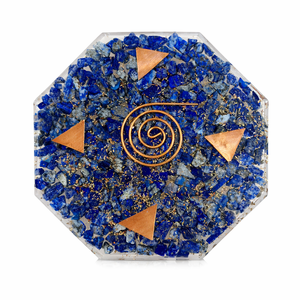 Sous-verre octogonal poli de 4 pouces en lapis-lazuli naturel de haute qualité avec spirale en cuivre pour la décoration intérieure - Product Image 1