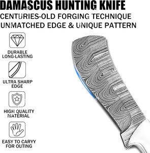 Cuchillo de caza y camping estilo western de acero de Damasco de grado industrial, hoja completa, afilado a rasera, 58 HRC, tipo Bull Cutter, mango de resina, OEM/ODM - Product Image 6