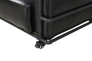 Fauteuil ergonomique moderne en cuir noir avec structure en tube métallique et roulettes pour salon - Product Image 3