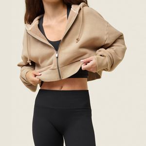 Sudadera Corta Deportiva de Invierno para Mujer, 100% Algodón, Cortavientos, Transpirable, Mangas Largas con Hombros Caídos, para Gimnasio y Entrenamiento - Product Image 4