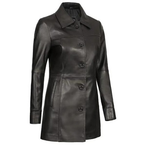 Blazer de Piel de Cordero Suave para Mujer, Abrigo Negro Ajustado de Otoño - Product Image 4