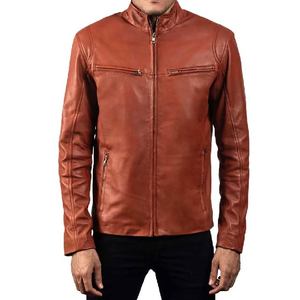 Chaqueta de Cuero Iónico para Hombre y Mujer, Prenda Exterior de Piel de Oveja Auténtica con Cierre de Cremallera, Cuello de Banda y Múltiples Bolsillos - Product Image 3