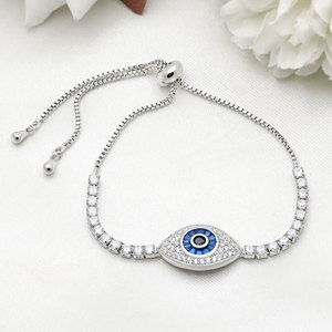 Wholesale <b>Gold</b> Plated Blue Evil Eye <b>Adjustable</b> Slide Rope <b>Bracelet</b> Fine Silver Jewelry for Women Gift Everyday Wear - Product Image 3