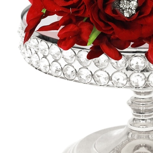 Elegant Silver Cake Stand Featuring Sparkling Crystal <b>Bead</b> Rim And Mirrored <b>Top</b> Surface For Gorgeous Dessert For Home Decoration - Product Image 4