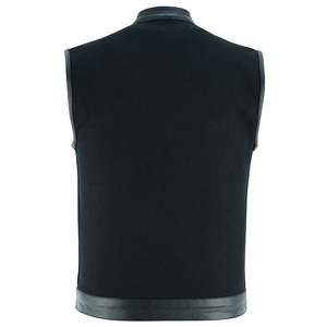 Gilet de motard en jean noir robuste pour homme avec garnitures en cuir, veste sans manches en denim, streetwear, gilet personnalisé pour club - Product Image 3