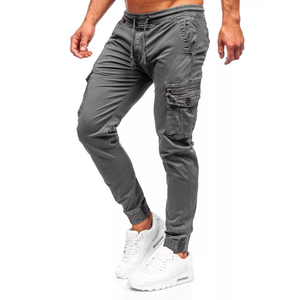 Pantalon de survêtement cargo gris pour homme, taille élastique avec cordon de serrage, décontracté, plusieurs poches, idéal pour l'automne - Product Image 3
