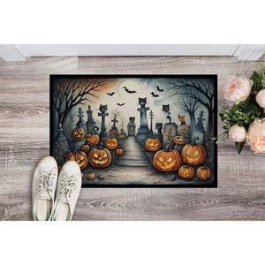 Spooky Halloween chat cimetière paillasson antidérapant lavable faible pile tapis intérieur/extérieur pour entrée 24H X 36W - Product Image 2