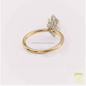 Bague de fiançailles en diamant de laboratoire taille marquise en or jaune avec bande pavée, bague de promesse solitaire pour femme, bijoux de mariage - Product Image 4