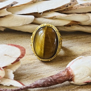 Fashionable High Demand Boho Tiger's Eye <b>Ring</b> Brass <b>Statement</b> <b>Ring</b> Women 18k Gold Plated Filigree Boho Floral Wholesale <b>Ring</b> - Product Image 1