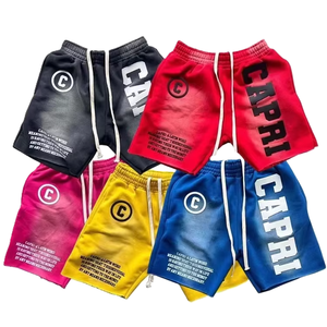 Pantalones Cortos de Felpa de Algodón Vintage Estilo Streetwear Personalizados con Lavado Ácido y Efecto Desgastado por el Sol, Estampados, para Niños Pequeños, Niños, Hombres y Mujeres - Product Image 1