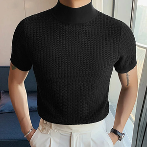 Nouveau T-shirt décontracté d'été en maille simple pour homme, style européen et américain, col rond, imprimé vaguelettes, en polyester/coton respirant et à séchage rapide - Product Image 2