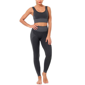 Conjunto de Yoga para Mujer de 2 Piezas, Leggings de Cintura Alta, Top Corto, Sin Costuras, Color Sólido, Transpirable, Spandex, Poliéster, Largo Completo - Product Image 1