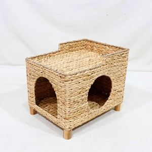 Lit pour chat minimaliste en forme de grotte carrée, tissé, avec coussin doux, amovible et lavable, pour usage intérieur, toutes saisons. - Product Image 4