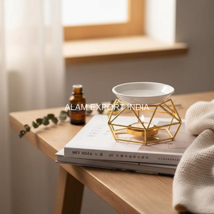 Top Selling Iron Stand Aroma Diffuser <b>Oil</b> <b>Burner</b> Ceramic <b>Oil</b> Bowl Round Shape Gold Finished Tabletop Decorative Incense <b>Burner</b> - Product Image 1