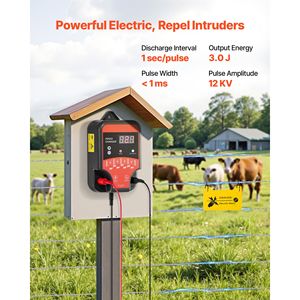 Caricatore per Recinzione Elettrica 10kV 3J, Potente Elettrificatore AC/DC con Indicatore LED, Portata 3 km, Attrezzatura per Allevamento - Product Image 2