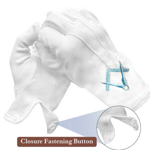 Gants en coton blanc brodés maçonniques réutilisables, longueur poignet, pour usage décontracté et cérémonies – Vente chaude - Product Image 3