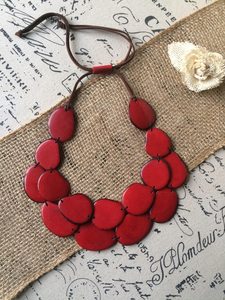 Red Tagua Resin <b>Angel</b> Necklace Big Bold Women's Wearable Art Double Strand Adjustable Cord Statement Handcrafted - Product Image 5