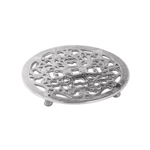 Luxury Filigree Cast Aluminum Metal Trivet Round Heat Resistant Hot Pot Stand Vintage Silver Kitchen <b>Table</b> <b>Protector</b> Mat - Product Image 1