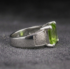 Anillo Cristiano para Hombre, Hecho a Mano, con Peridoto y Cuarzo en Plata de Ley 925, Engaste Cuadrado de 10mm, Diseño Floral, Superventas - Product Image 3