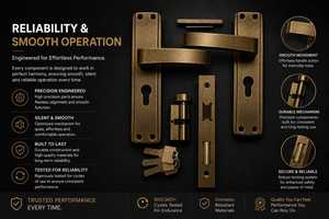 Juego de Manijas de Puerta Modernas de Bronce Cepillado con Cerradura de Cilindro y Llaves, Herrajes para Puerta de Entrada, Diseño Contemporáneo, Ambidiestro, para Baño - Product Image 2