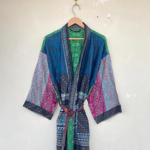 Kimono de seda crepé, bata de maternidad, vestido de gasa, ropa de salón, ropa de dormir larga, bata Hippie, verano, otoño, primavera, estilo informal, tamaño libre - Product Image 1