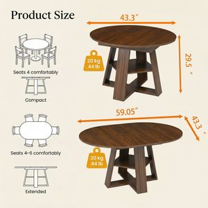 Tavolo da Pranzo Ovale Moderno per Cucina, 110-150 cm, Base in Legno Estensibile con Pannelli Rimovibili, Salvaspazio per 4-8 Persone - Product Image 6
