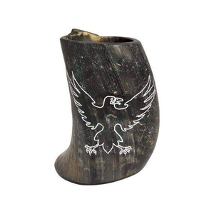 Mug à boire en corne Apex Align gravé, style nordique, artisanat naturel unique, cadeau pour hommes avec motifs symboliques - Product Image 3