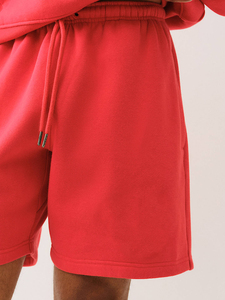 Shorts en coton uni pour homme, taille mi-haute, décontractés, tricotés, respirants, pour l'entraînement, rouge - Product Image 4