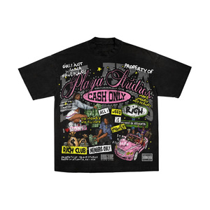 Top OEM ODM <b>Men's</b> Black Short Sleeve T-Shirt Street Style Printed Jersey Fabric Regular Fit O-Neck - Product Image 1