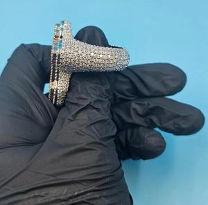 Bague pour homme personnalisée en argent massif 925 plaqué or, sertie de moissanite taille émeraude pavé, certifiée IGI, style croix bling hip-hop pour rappeur - Product Image 6