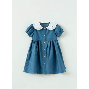 Vestido Estilo Coreano OZKIZ para Niñas, 100% Algodón, Azul Denim con Decoración de Botones, Moda de Verano para Niñas de 2 a 6 Años, Venta al Por Mayor - Product Image 1