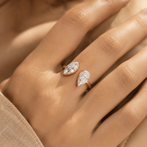 Premium Toi Et Moi Pear Marquise Cut Lab Grown Diamond Two Stone Women's <b>Ring</b> 18K Gold IGI Certified Luxury Fine Jewelry - Product Image 4