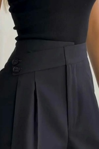 Pantalon tailleur à taille haute et jambes larges pour femme avec plis - Product Image 6