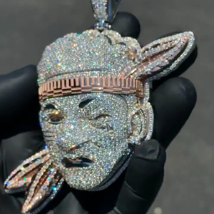 Pendentif visage Hiphop en Moissanite, plaqué or 18 carats, en acier inoxydable, unisexe, bijou cadeau - Product Image 2