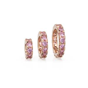 14k Gold Roundel Pink Tourmaline Charm, Tourmaline Wheel Charm Holder, Eternity Round Tourmaline Band Connector, Tourmaline - Product Image 1