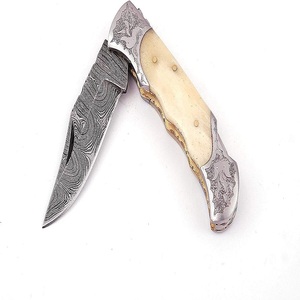 มีดพับลายดามัสกัส Trend Blades ด้ามกระดูก มีดพกพา EDC พร้อมซองหนัง - Product Image 2