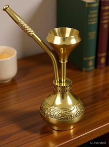Chicha en laiton avec base décorative gravée, ensemble de fumée traditionnel, style vintage - Product Image 4