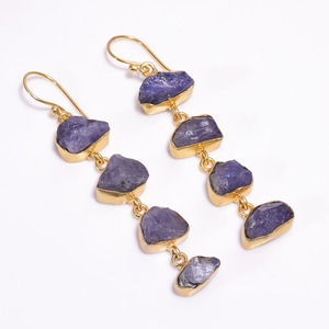 Raw Natural Green Kyanite Gemstone Long Earrings drop Gold plated - Product Image 6