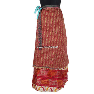 Indian Reversible Silk <b>Sarong</b> Long <b>Wrap</b> Around Skirt Women Wear Vintage Silk Sari Long Length <b>Wrap</b> Around Skirt 2 Layer Saree - Product Image 6