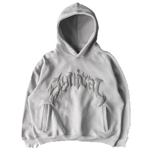 Sudadera con Capucha Oversize para Hombre, Estilo Streetwear, 100% Algodón, Color Rosa, Tejido Grueso, Estampado Puff Vintage, Lavado Ácido, Personalizada - Product Image 1