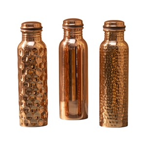 Bouteille d'eau en cuivre pur à imprimé floral artisanal, anti-fuite, bien-être ayurvédique, vaisselle métallique de luxe moderne - Product Image 5