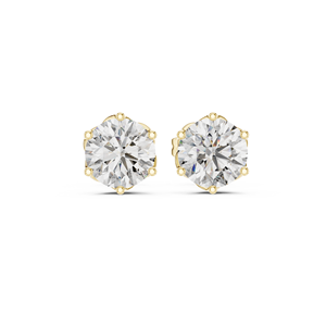 Boucles d'oreilles de fiançailles pour femmes avec diamants de laboratoire ronds à six griffes, certifiés GRA, disponibles en or jaune 14 carats - Product Image 1