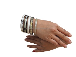 Bracelets en corne modernes faits à la main pour cadeau de mariage avec pierre principale en diamant, bracelet en corne de buffle naturelle, ensemble de bracelets, foncé - Product Image 6