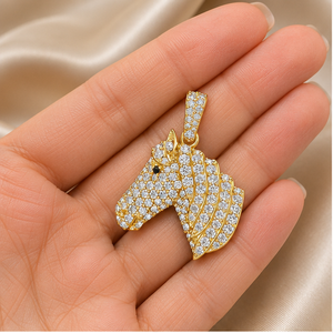 14K <b>Solid</b> <b>Gold</b> Necklace Trendy Fine <b>Pendants</b> Charms Custom Iced Horse Head Face Animal Natural Diamonds <b>Pendant</b> Gifts - Product Image 5